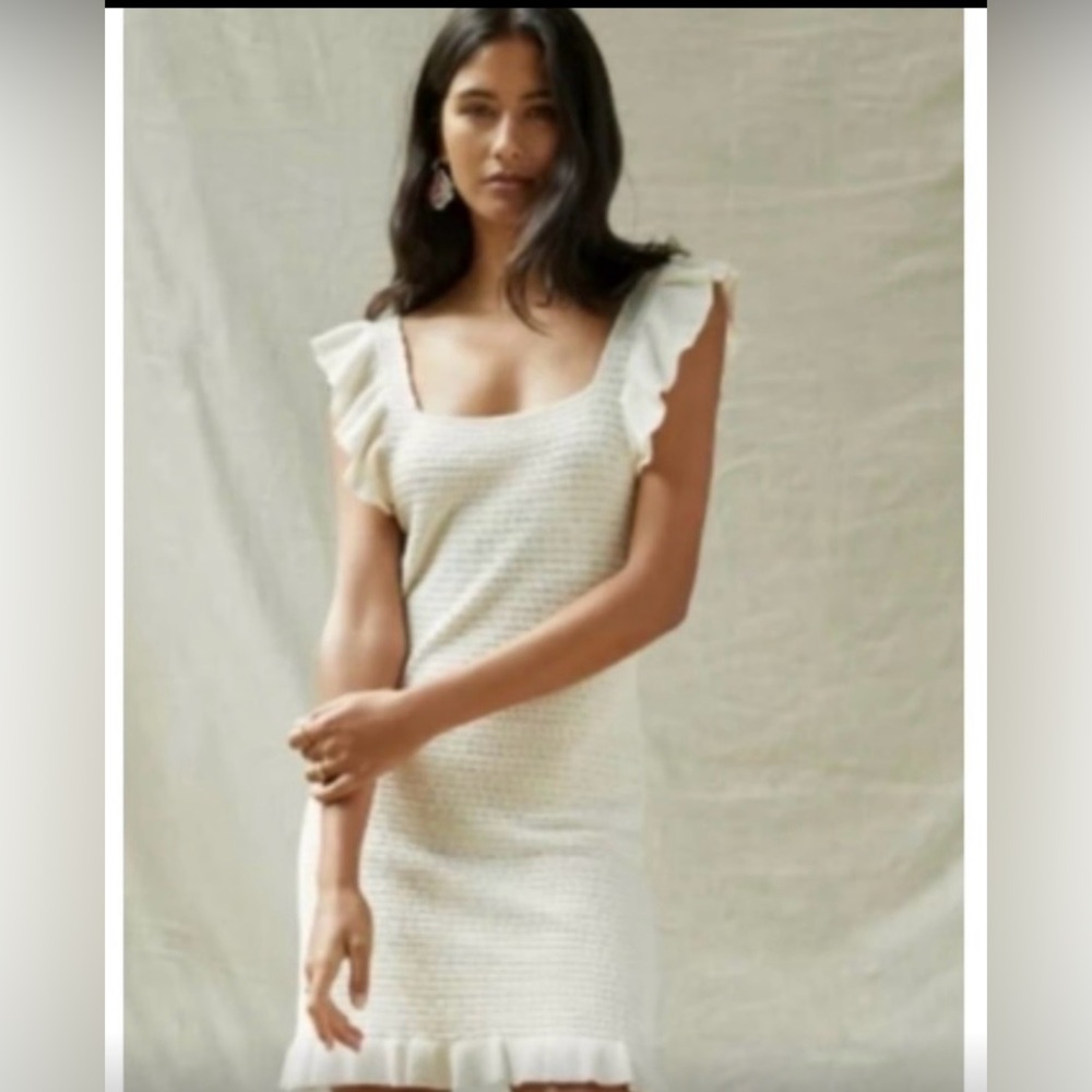 House of Harlow 1960 Cream Crochet Ruffle Mini Dress SZ XS